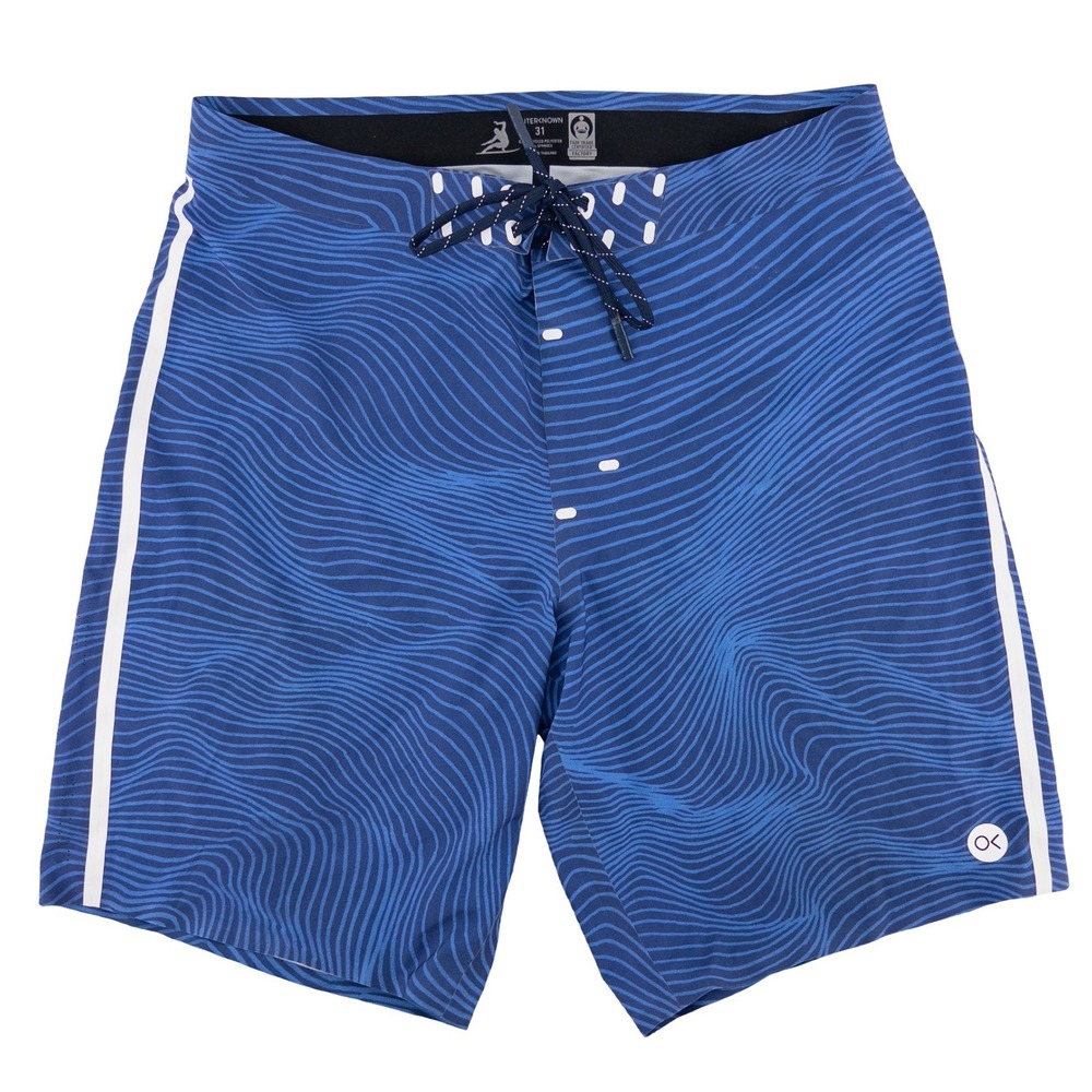 Outerknown Mens 31 Apex Board Shorts Blue Wave Print Surf Trunks Kelly Slater